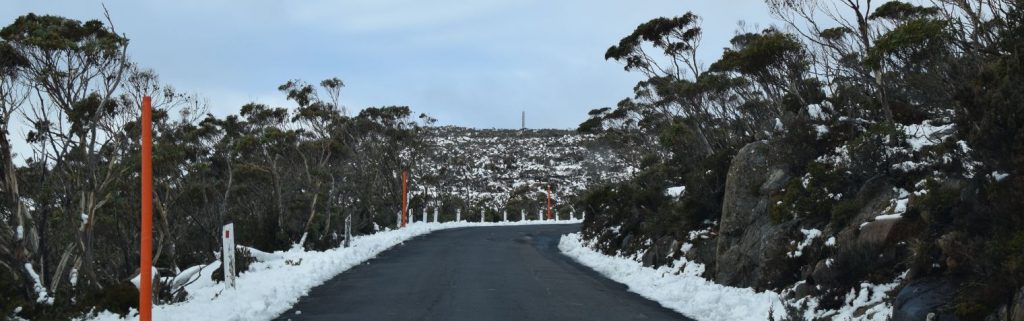 snowy road to Mt. Wellington